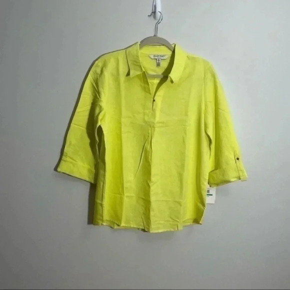 Ellen Tracy linen blend split V inverted pleat shirt Large - Picture 2 of 9